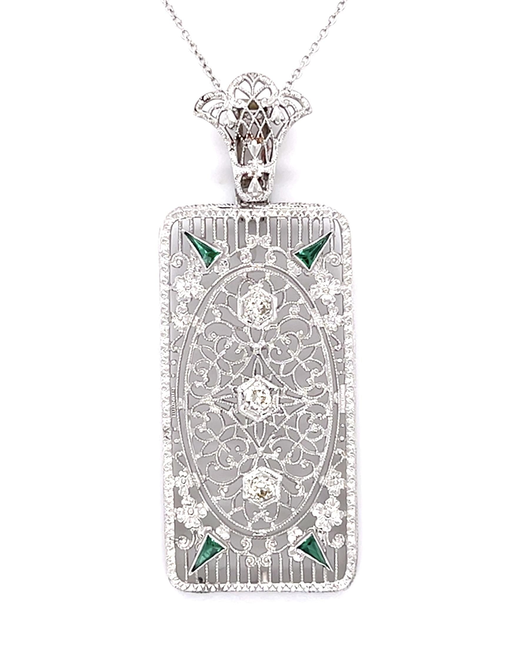 Original Art Deco .36ct Euro Dia 14KW Pendant (Vintage 1930s)