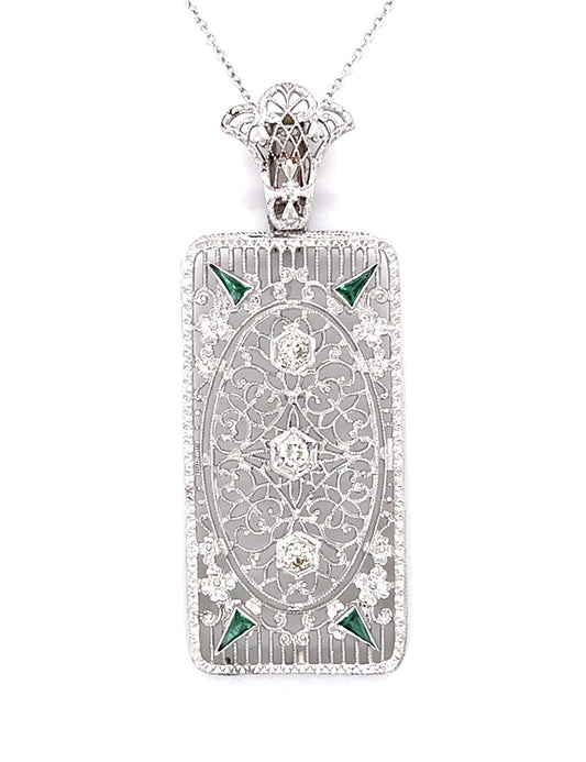 Original Art Deco .36ct Euro Dia 14KW Pendant (Vintage 1930s)