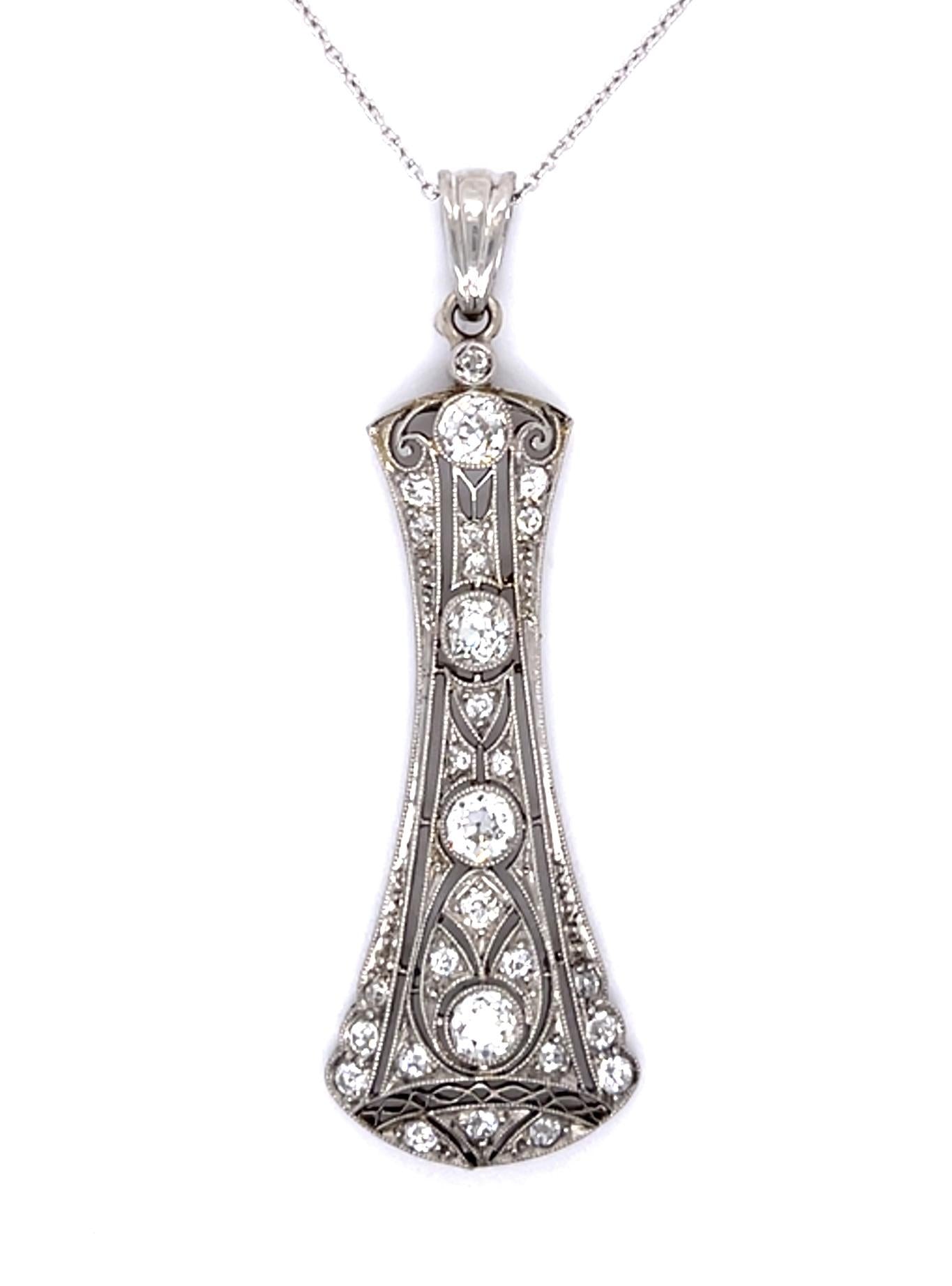 Original Art Deco 1ct Center Euro Diamonds PT Pendant (Antique 1920s) .80ct SD