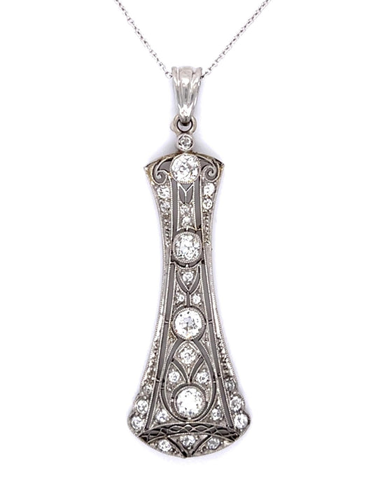 Original Art Deco 1ct Center Euro Diamonds PT Pendant (Antique 1920s) .80ct SD