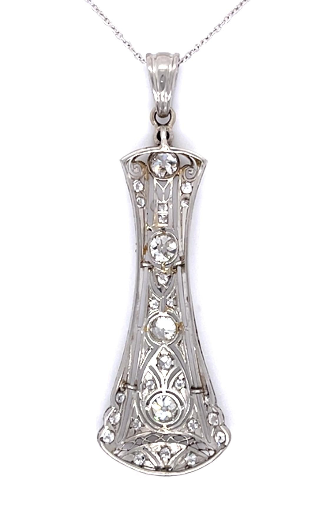 Original Art Deco 1ct Center Euro Diamonds PT Pendant (Antique 1920s) .80ct SD