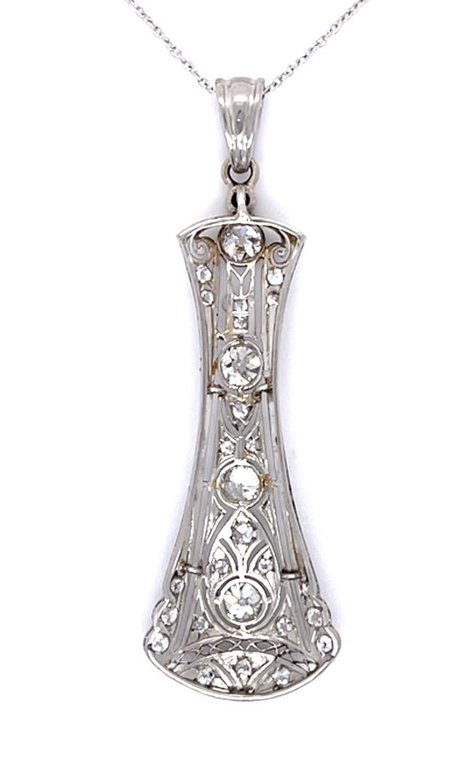 Original Art Deco 1ct Center Euro Diamonds PT Pendant (Antique 1920s) .80ct SD