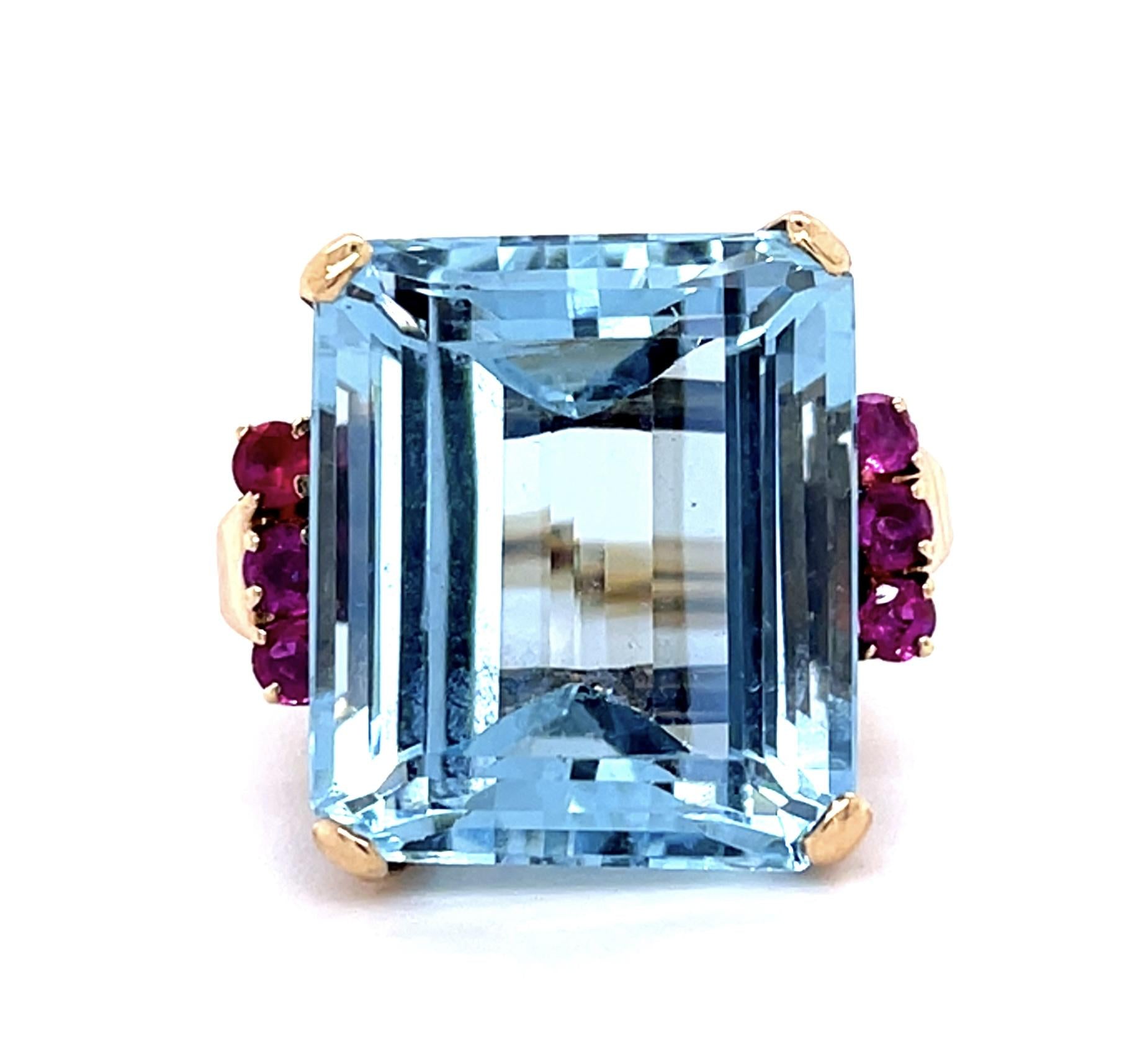 Retro 21ct Aquamarine .76ct Ruby 14KY Ring (Vintage 1940s)