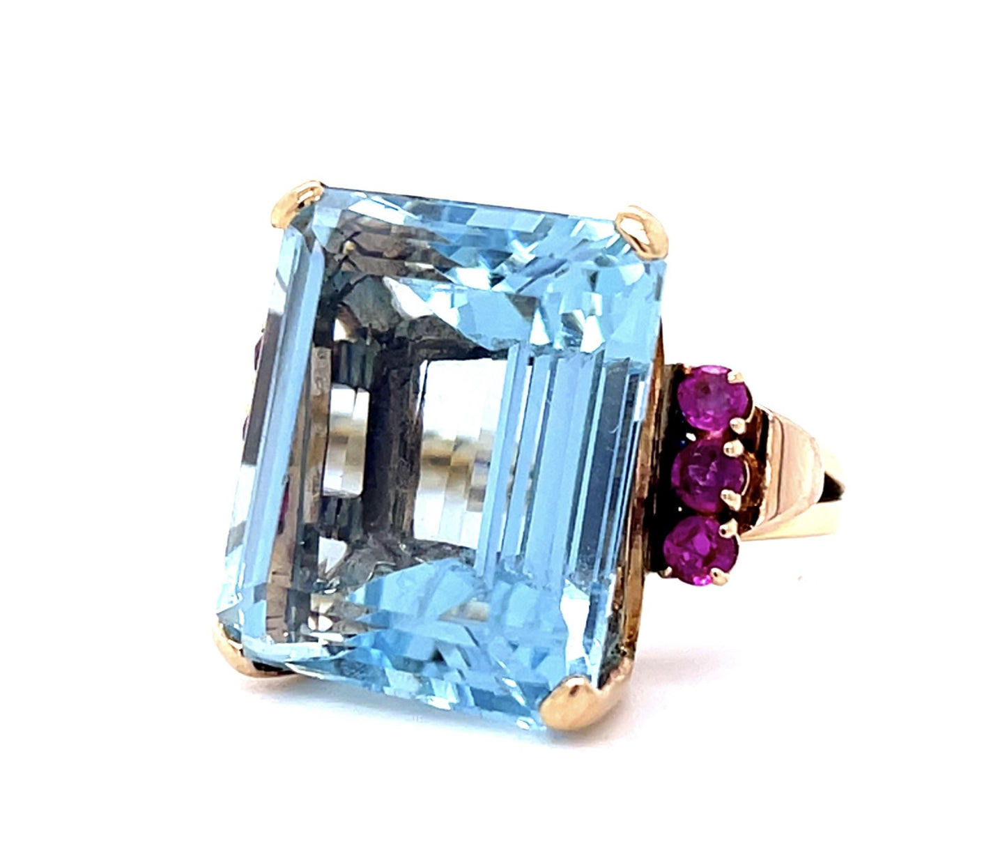 Retro 21ct Aquamarine .76ct Ruby 14KY Ring (Vintage 1940s)
