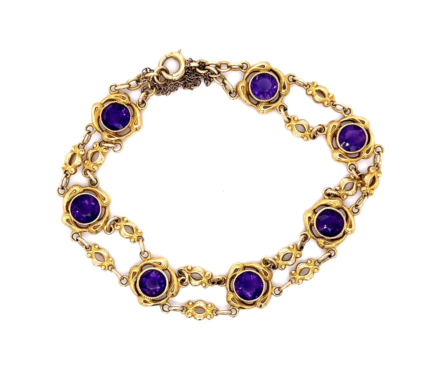Original Art Nouveau 10ct Amethyst 14KY Bracelet (Antique 1900s)
