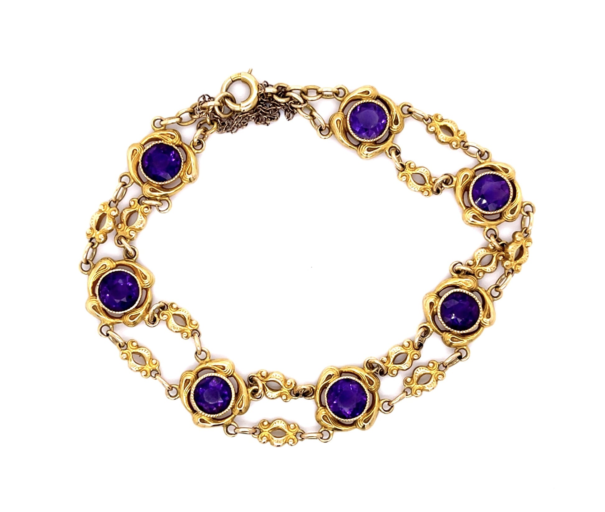 Original Art Nouveau 10ct Amethyst 14KY Bracelet (Antique 1900s)
