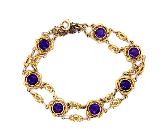Original Art Nouveau 10ct Amethyst 14KY Bracelet (Antique 1900s)