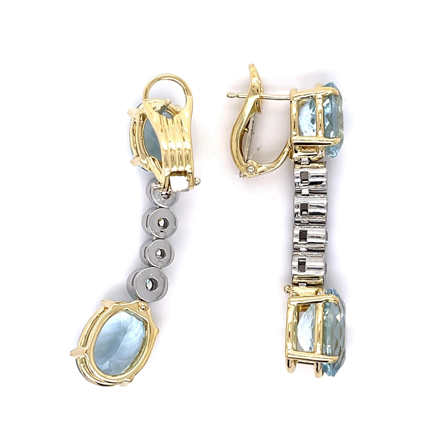 13.85ct Aquamarine 1.44ct Diamond 18K Two Tone Drop Earrings