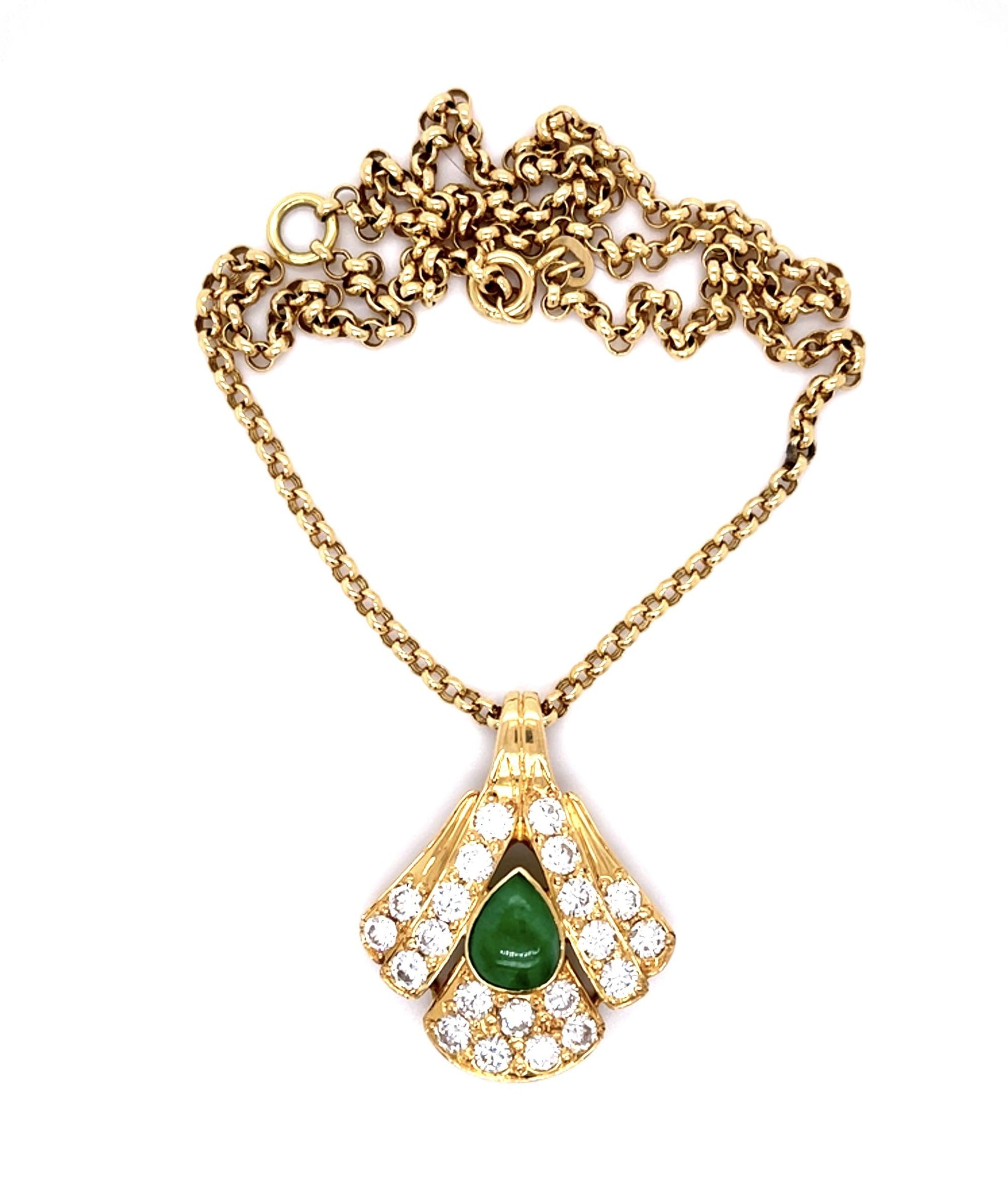 1.50ct Jade 3ct Diamond 18KY Pendant (Vintage 1960s)