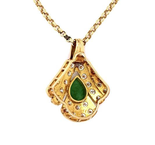 1.50ct Jade 3ct Diamond 18KY Pendant (Vintage 1960s)