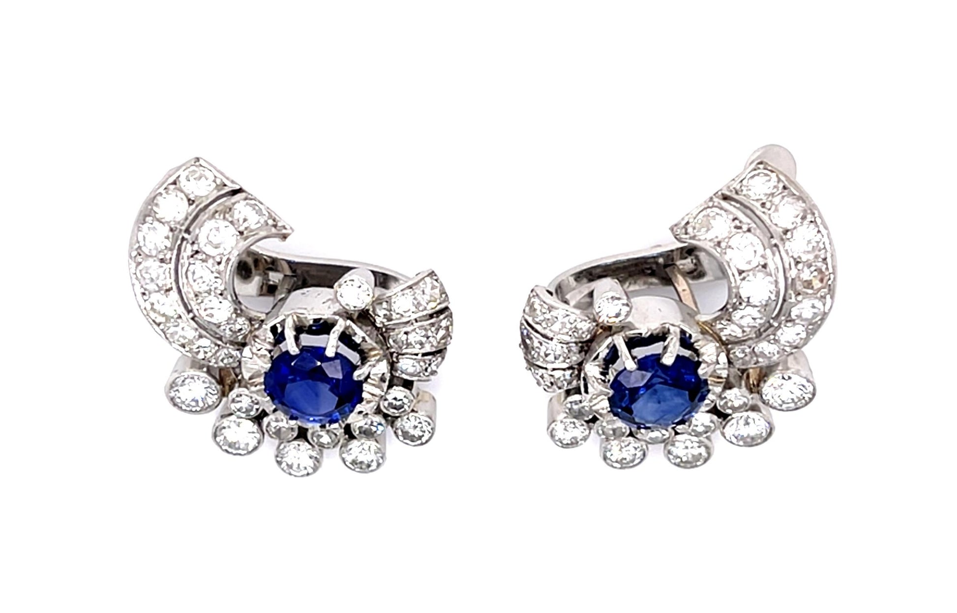 Retro 2.40ct Sapphire 3.40ct Diamond PT Earrings (Vintage 1940s)