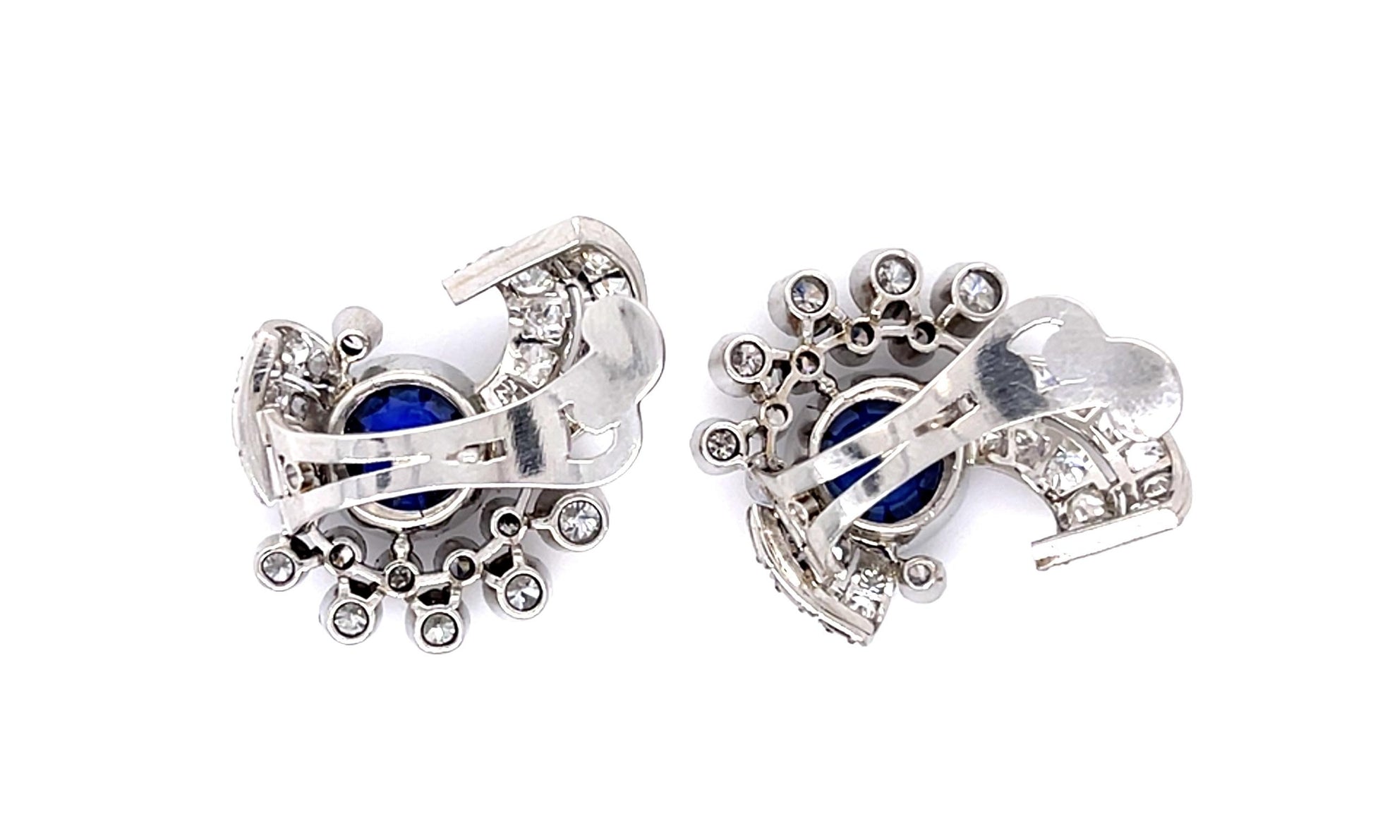Retro 2.40ct Sapphire 3.40ct Diamond PT Earrings (Vintage 1940s)
