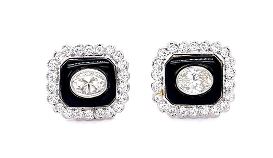 .50ct Oval Diamond + Onyx PT Stud Earrings .56ct Side Dia