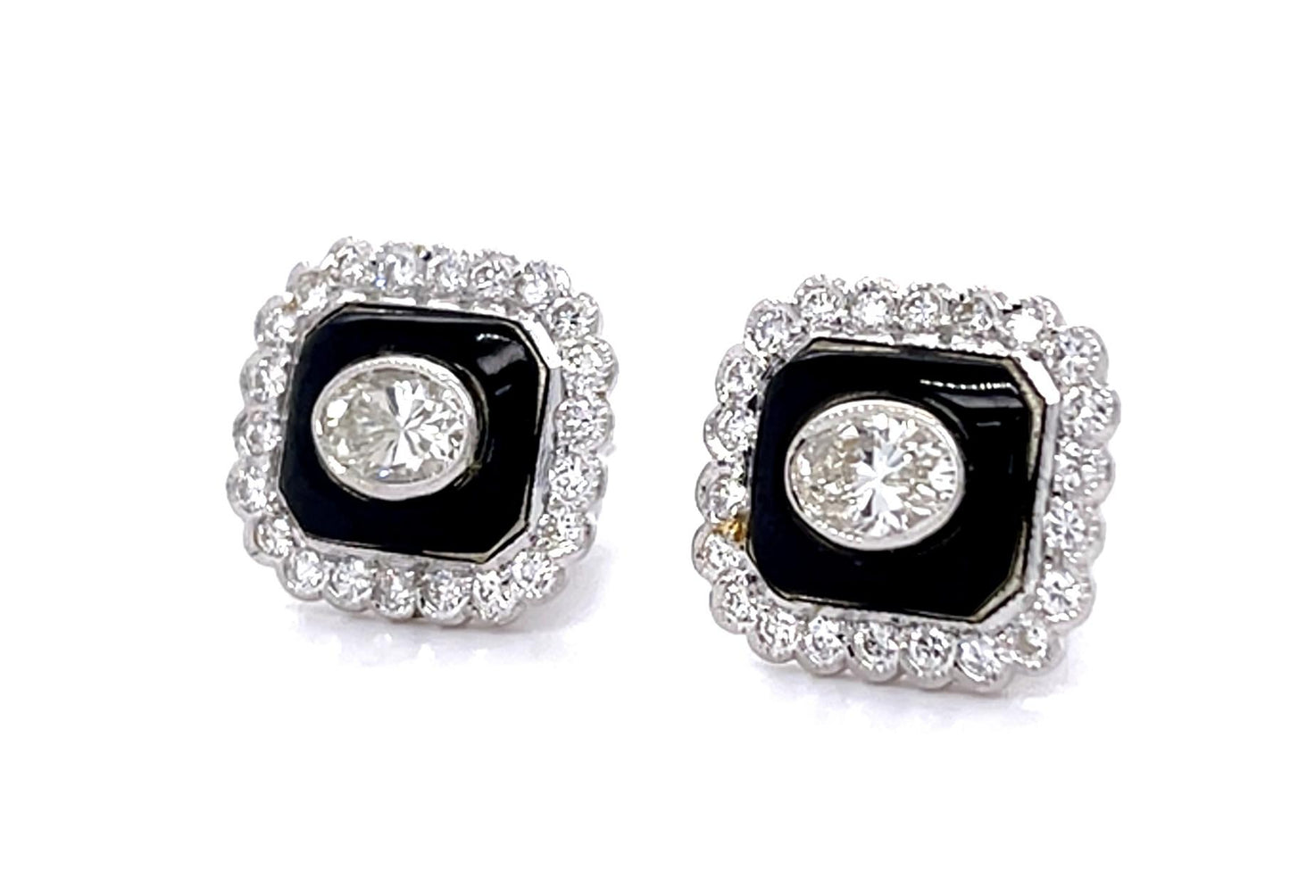 .50ct Oval Diamond + Onyx PT Stud Earrings .56ct Side Dia