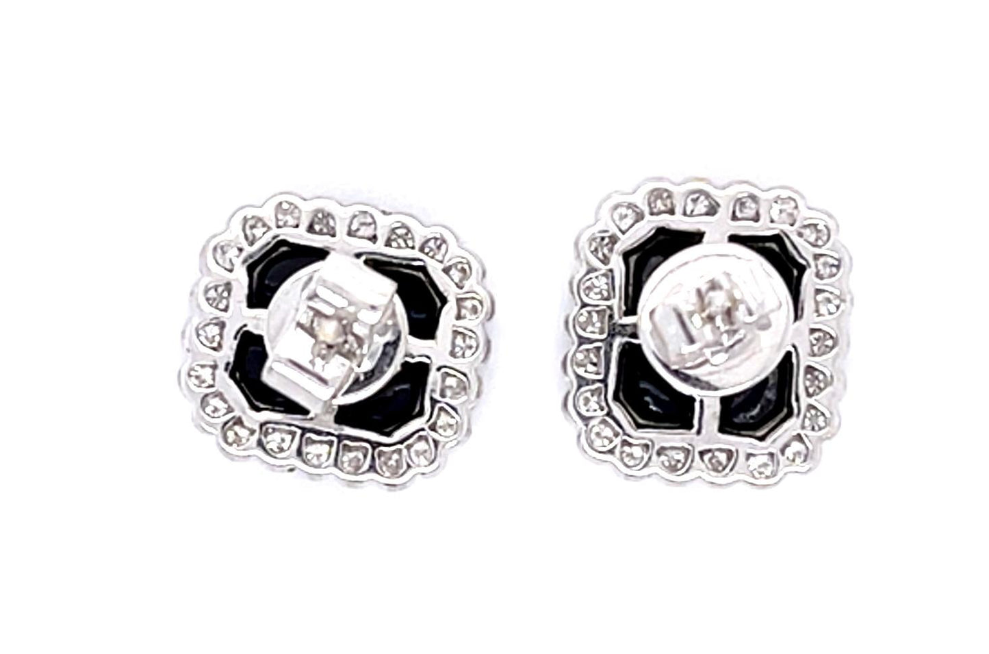 .50ct Oval Diamond + Onyx PT Stud Earrings .56ct Side Dia
