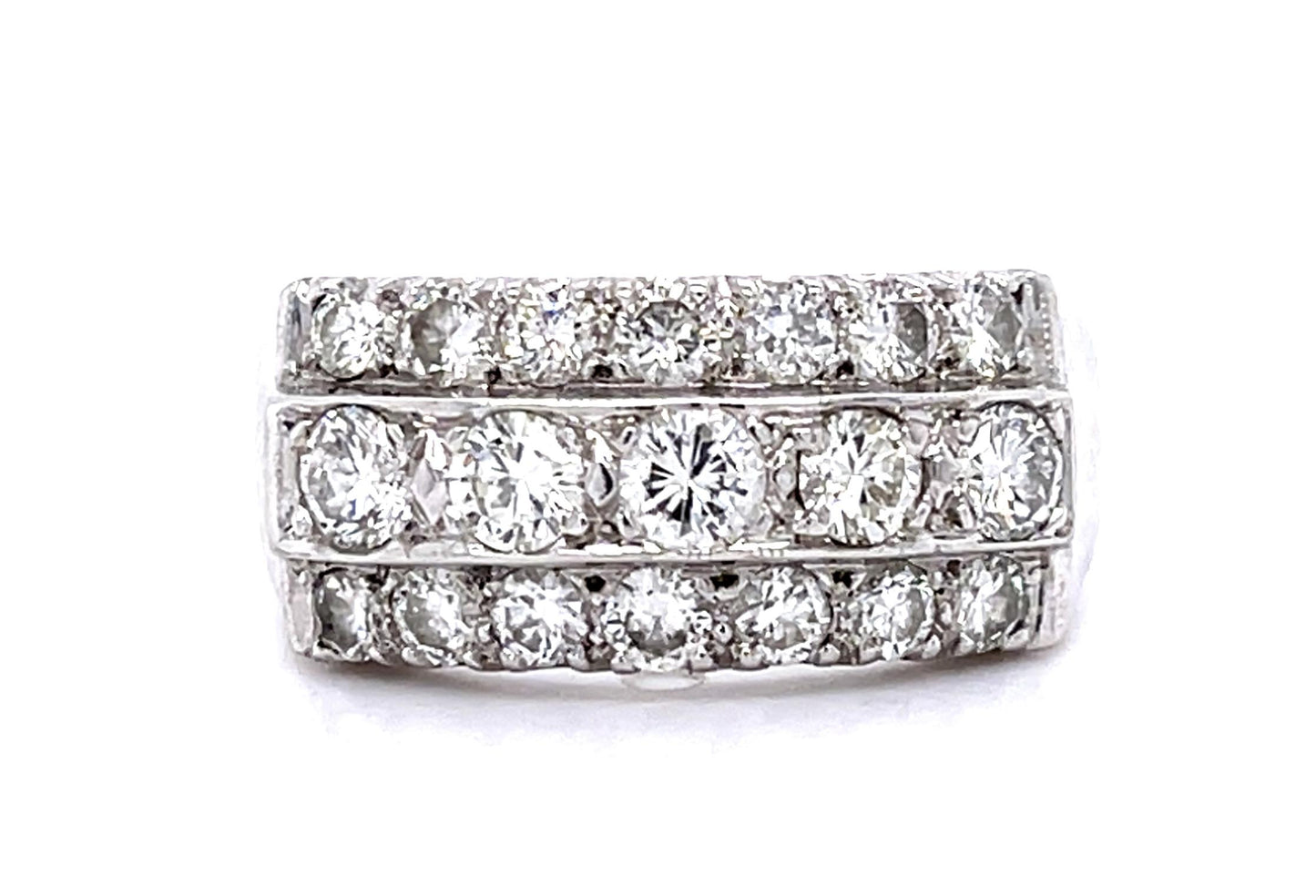 1.60ct Diamond 14KW Three Row Band Ring (Vintage 1960s)