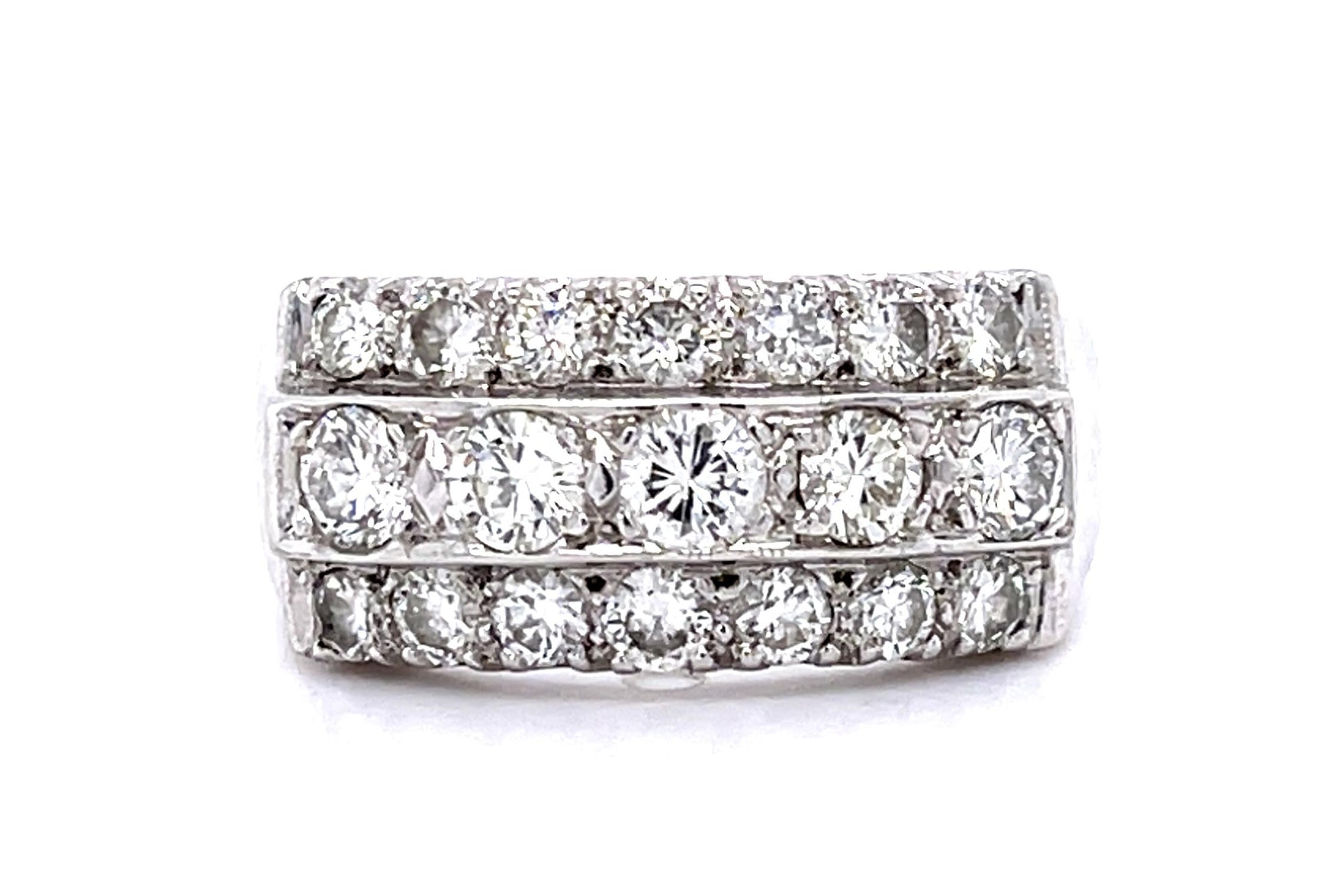 1.60ct Diamond 14KW Three Row Band Ring (Vintage 1960s)