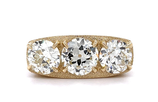 2.01ct M SI2 Old European Center Diamond 14KY Three Stone Ring 1.49ct+1.54ct SD