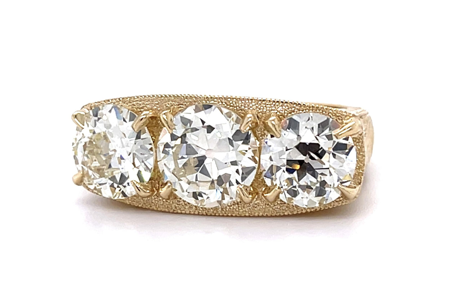 2.01ct M SI2 Old European Center Diamond 14KY Three Stone Ring 1.49ct+1.54ct SD