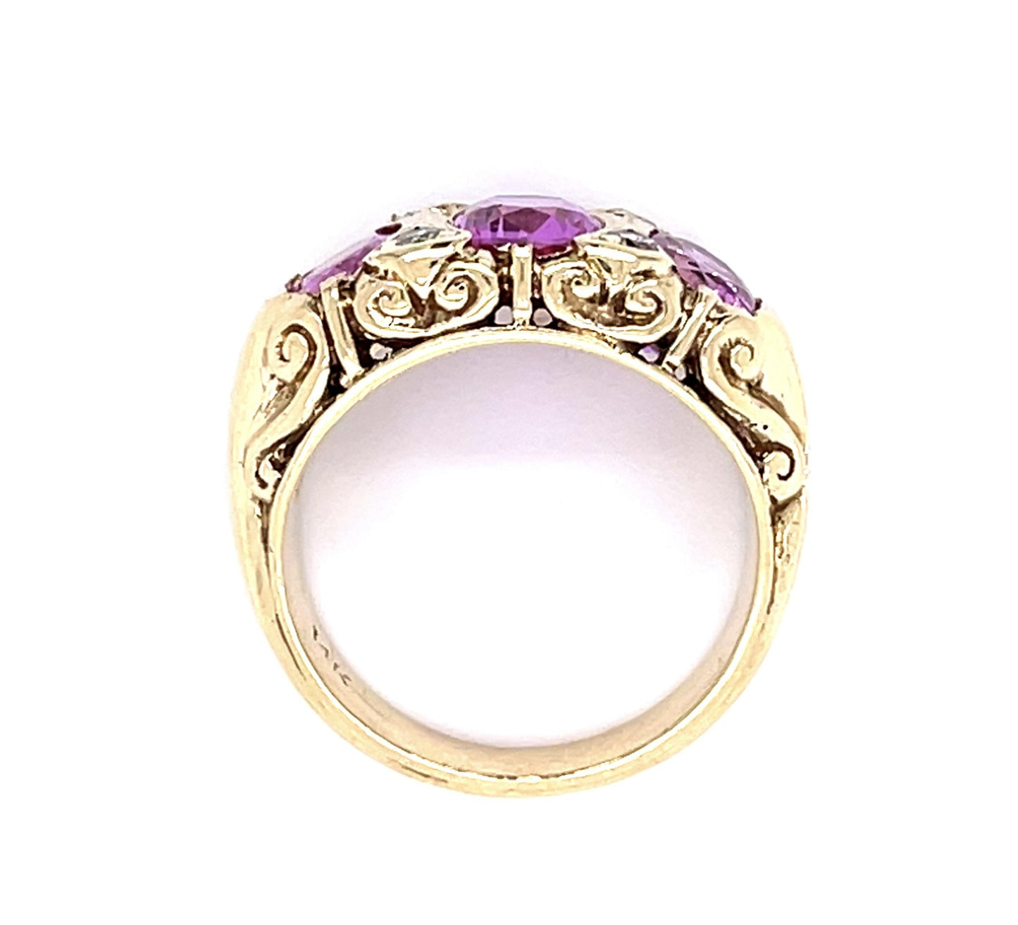 3.46ct Pink Sapphire .16ct Diamond 14KY Ring (Vintage 1940s)