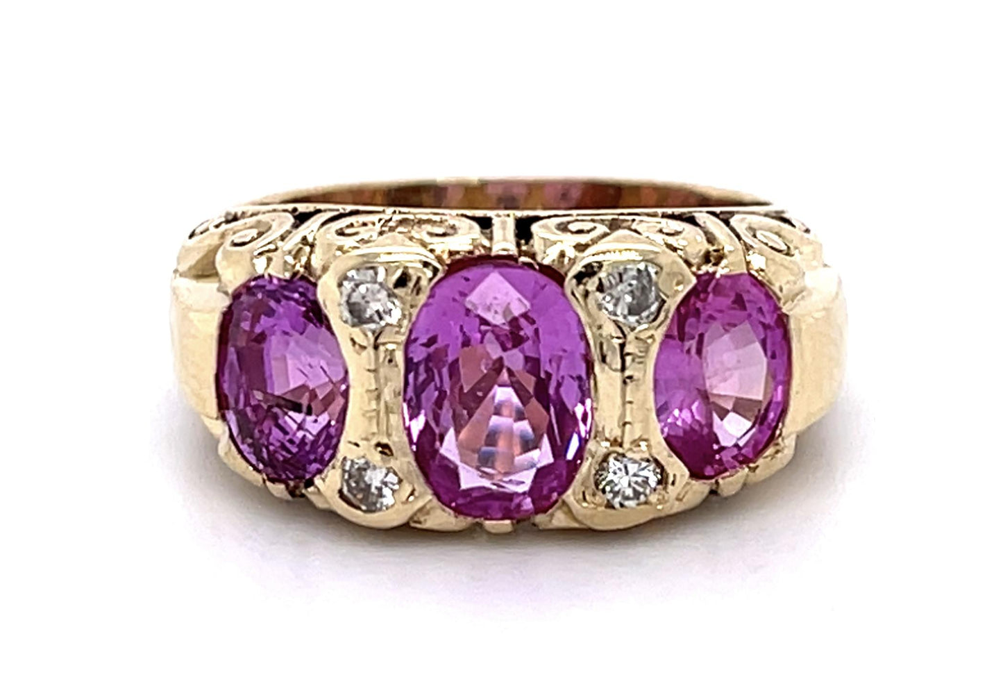 3.46ct Pink Sapphire .16ct Diamond 14KY Ring (Vintage 1940s)