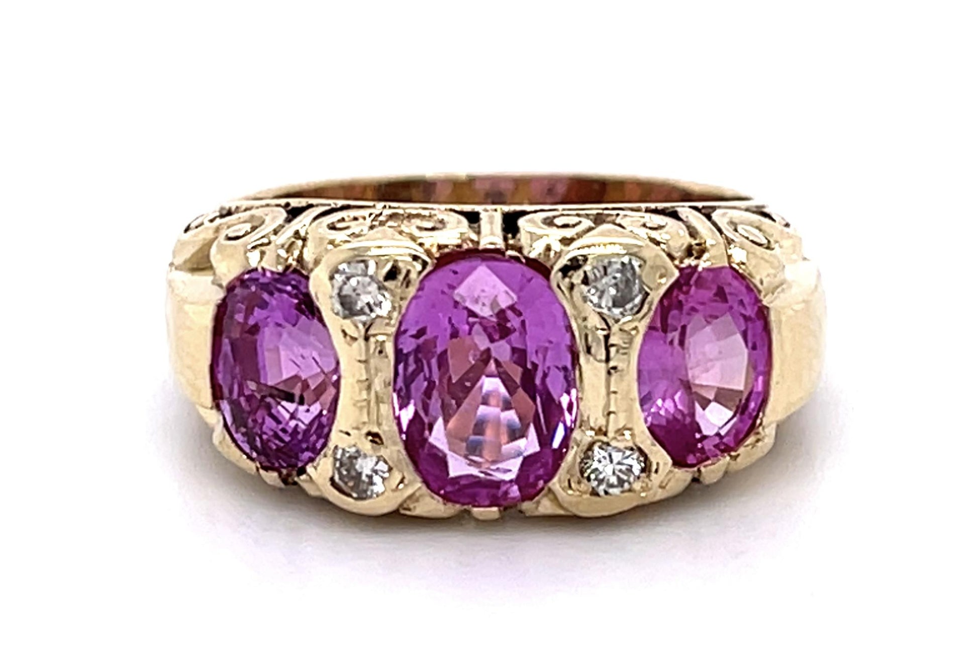 3.46ct Pink Sapphire .16ct Diamond 14KY Ring (Vintage 1940s)