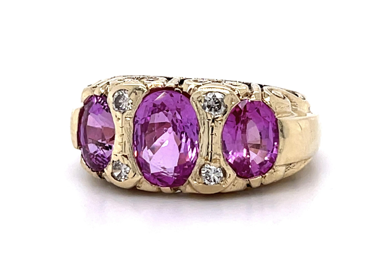 3.46ct Pink Sapphire .16ct Diamond 14KY Ring (Vintage 1940s)