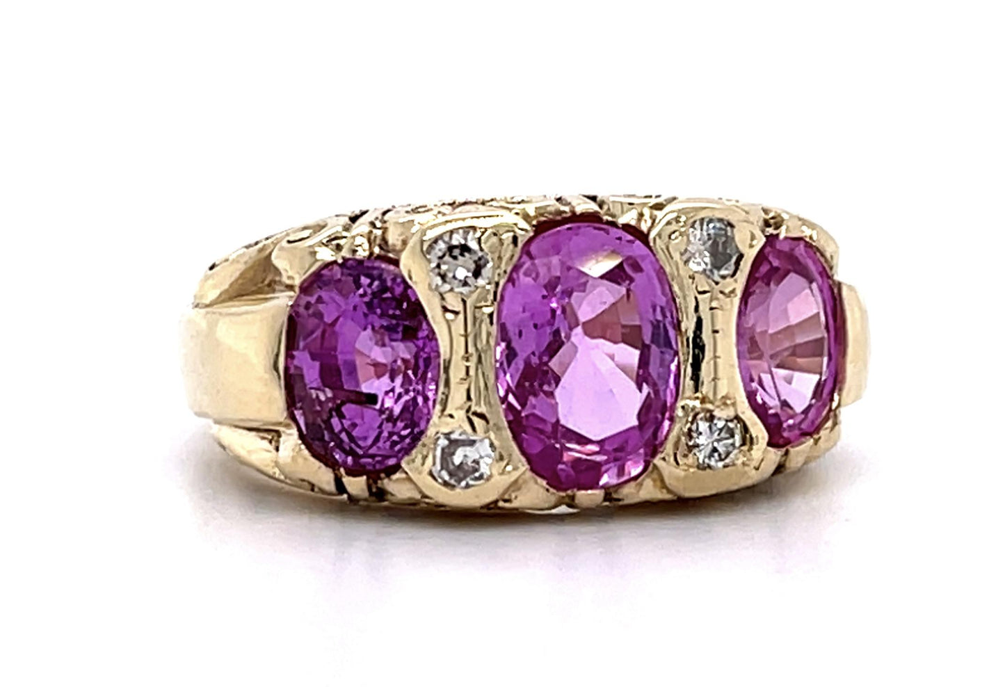3.46ct Pink Sapphire .16ct Diamond 14KY Ring (Vintage 1940s)
