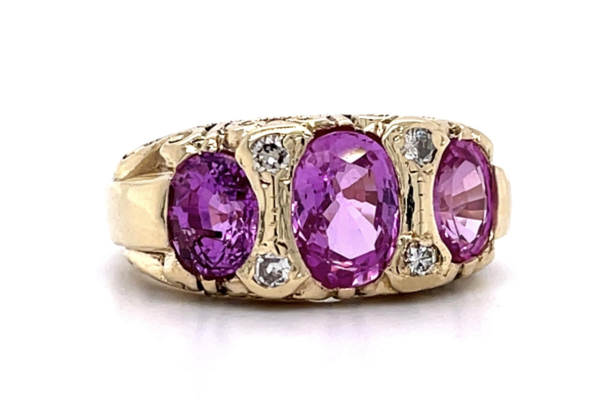 3.46ct Pink Sapphire .16ct Diamond 14KY Ring (Vintage 1940s)