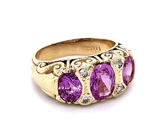 3.46ct Pink Sapphire .16ct Diamond 14KY Ring (Vintage 1940s)