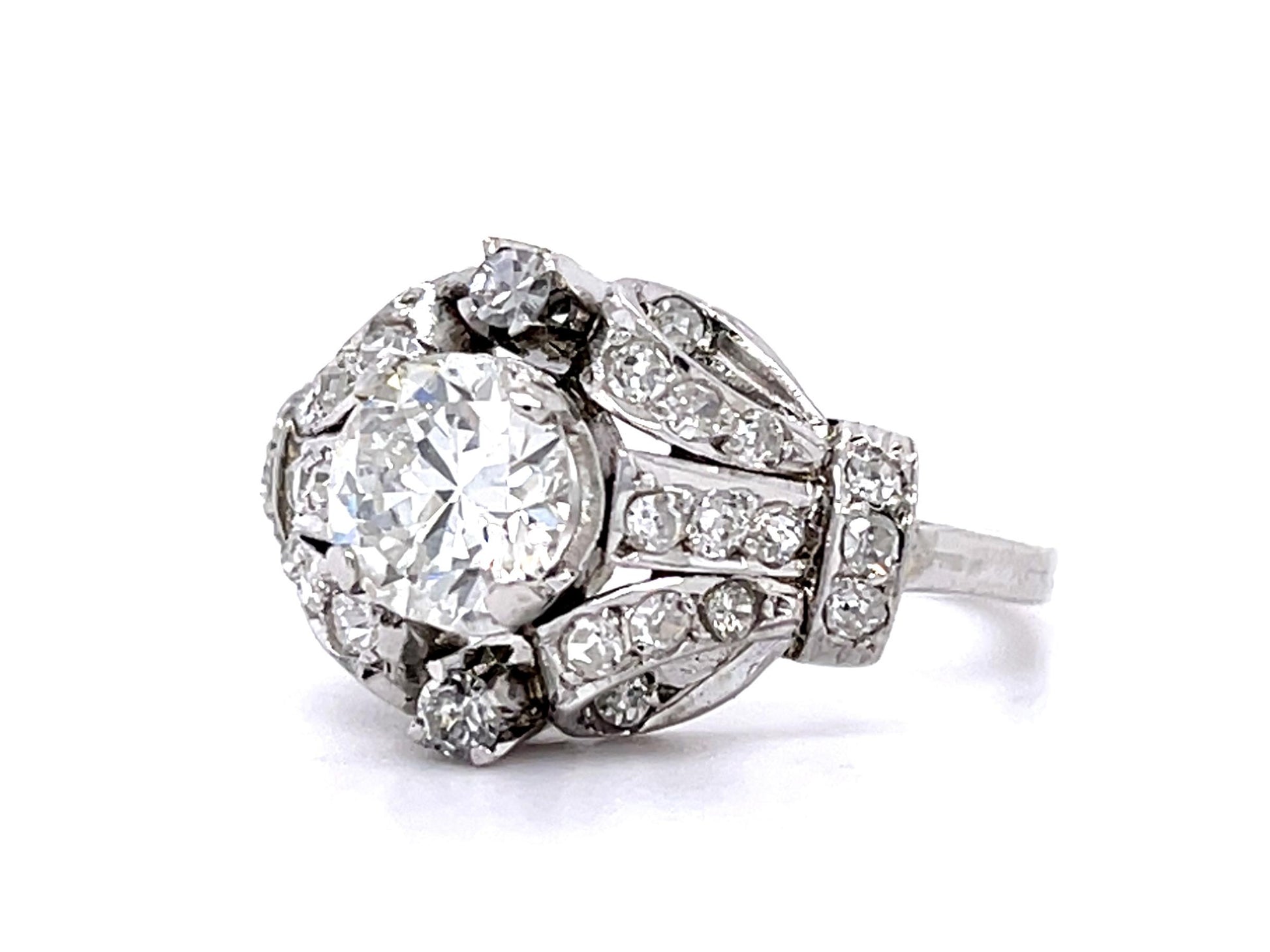 Original Late Art Deco 1.36ct Transitional-cut Center Diamond PT Ring