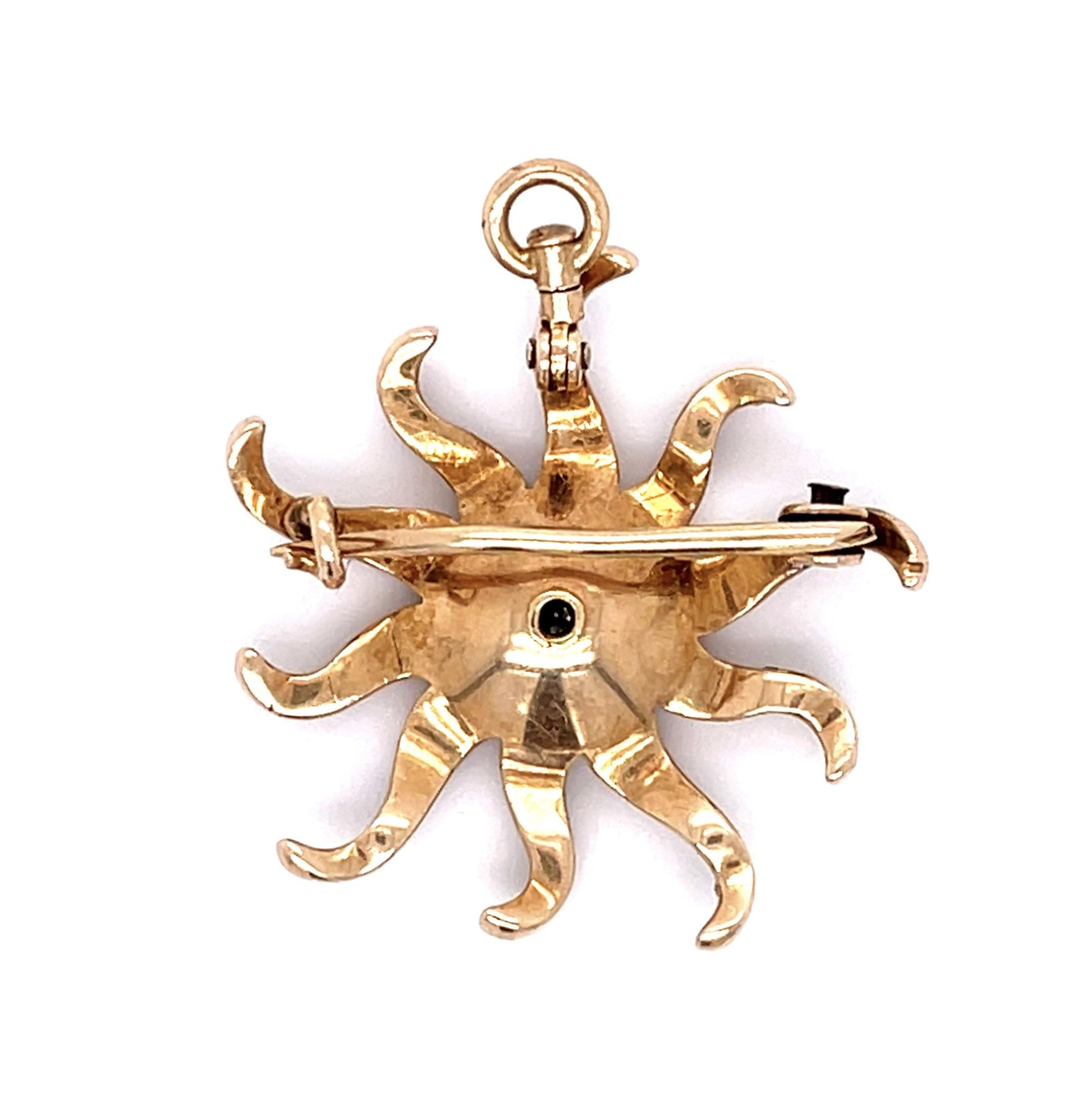 Original Victorian .08ct Diamond + Sea Pearl 14KY Pendant Brooch (Antique 1870s)