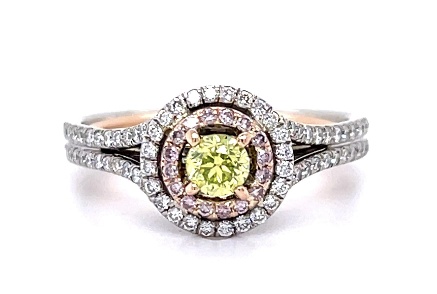 .20ct Fancy Yellowish Green Center Diamond 18K 2 Tone Ring