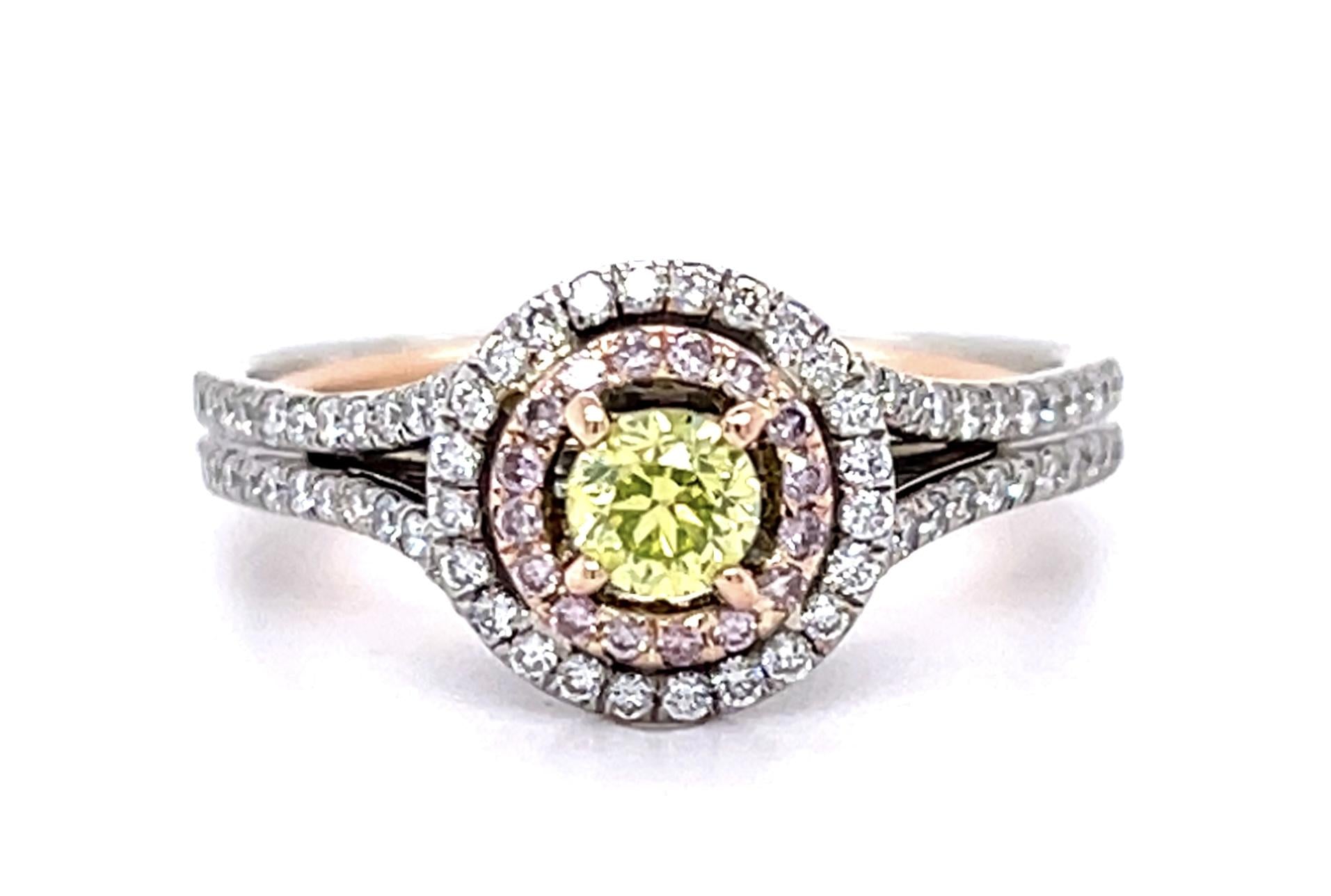 .20ct Fancy Yellowish Green Center Diamond 18K 2 Tone Ring