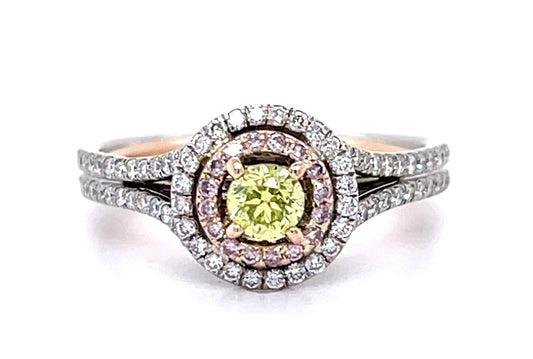 .20ct Fancy Yellowish Green Center Diamond 18K 2 Tone Ring