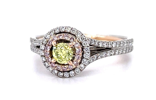 .20ct Fancy Yellowish Green Center Diamond 18K 2 Tone Ring