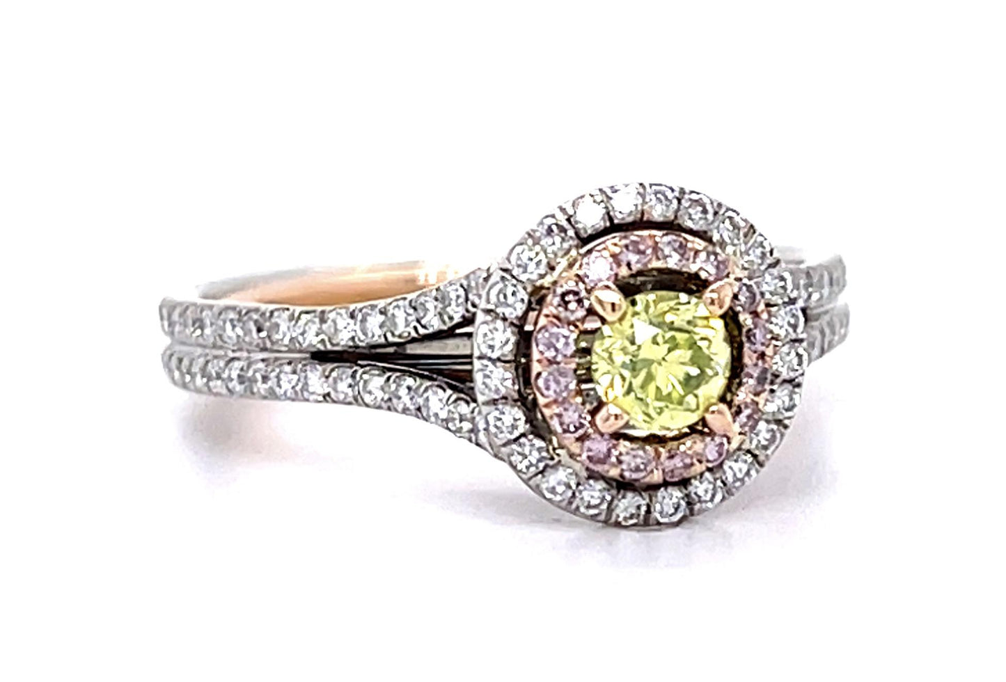 .20ct Fancy Yellowish Green Center Diamond 18K 2 Tone Ring