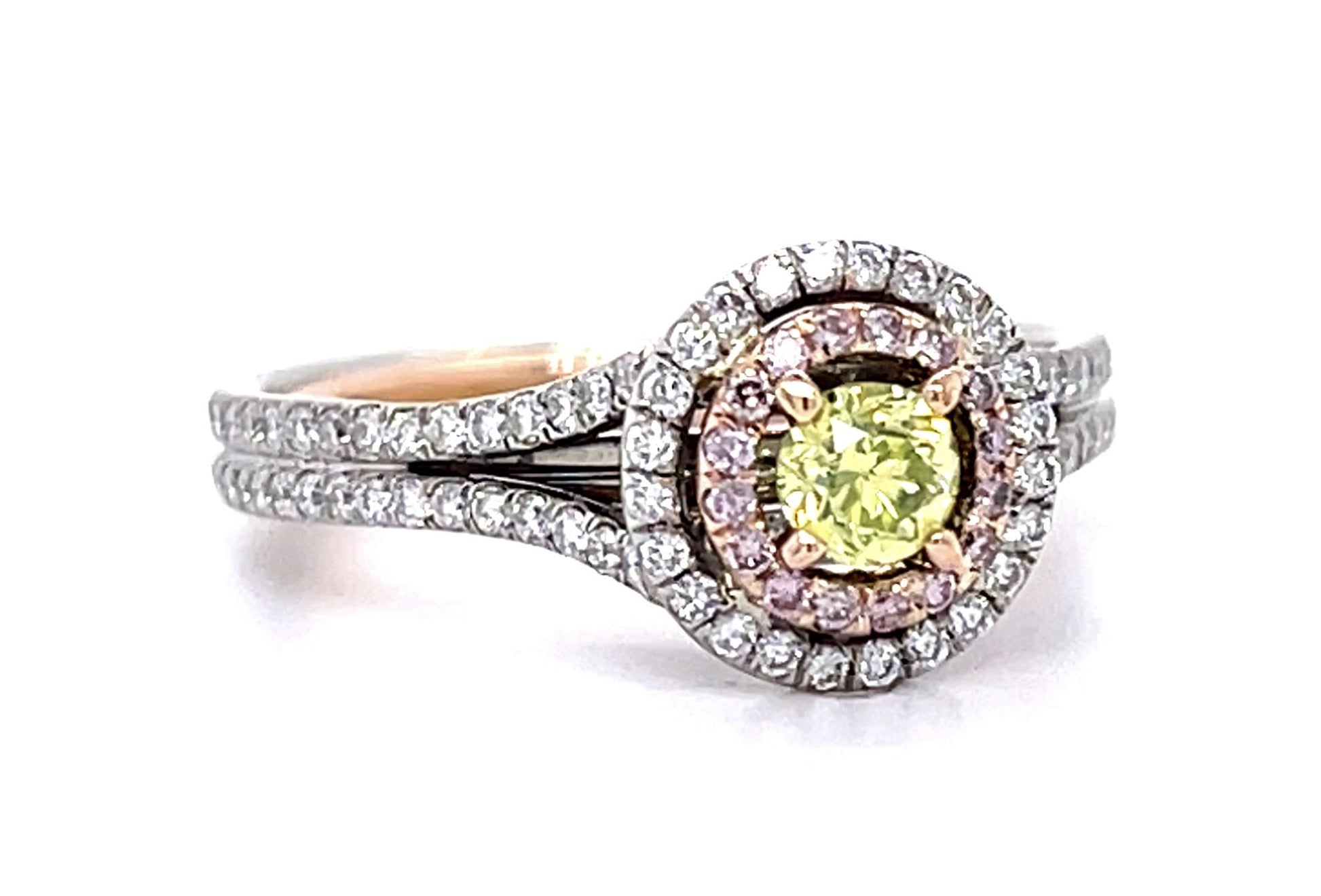 .20ct Fancy Yellowish Green Center Diamond 18K 2 Tone Ring