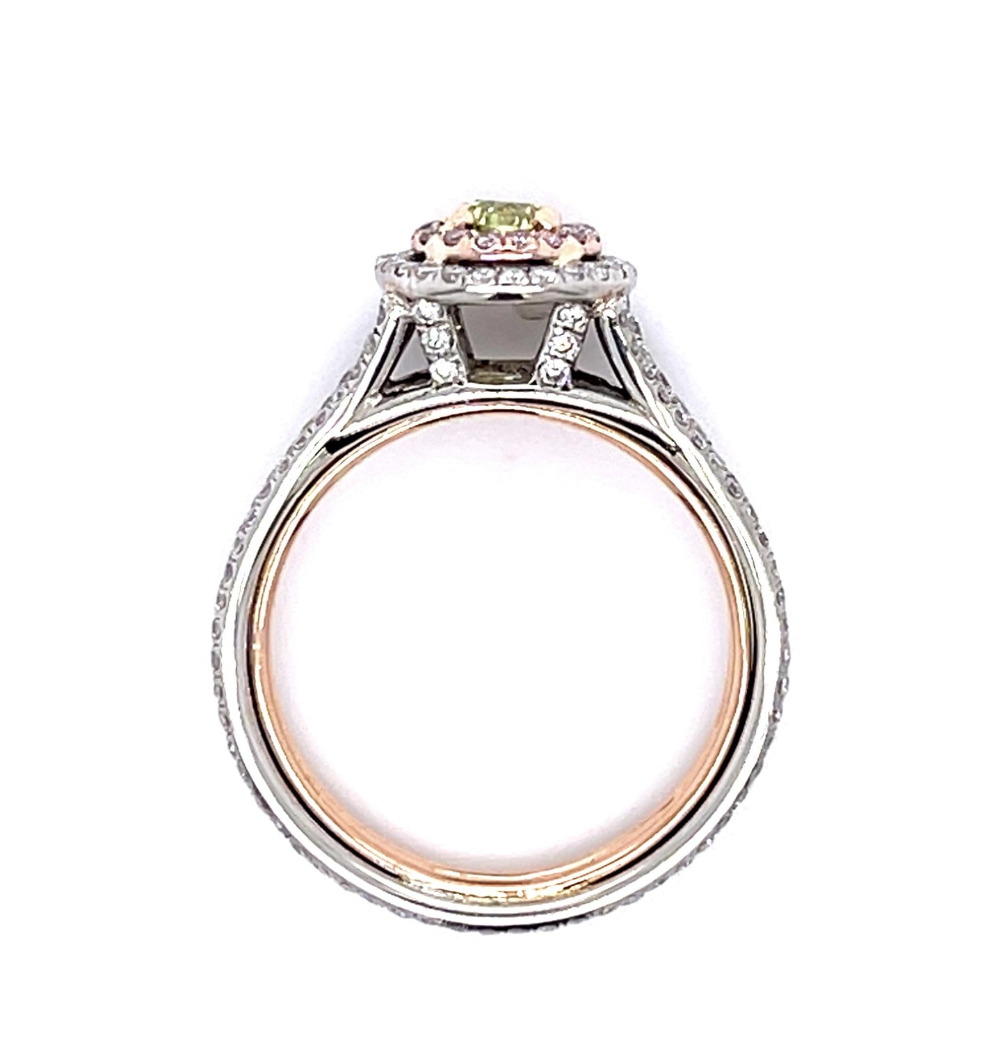 .20ct Fancy Yellowish Green Center Diamond 18K 2 Tone Ring