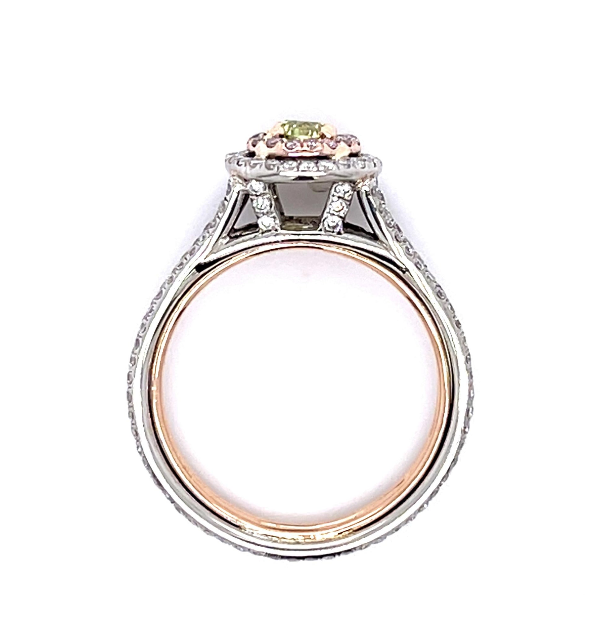 .20ct Fancy Yellowish Green Center Diamond 18K 2 Tone Ring