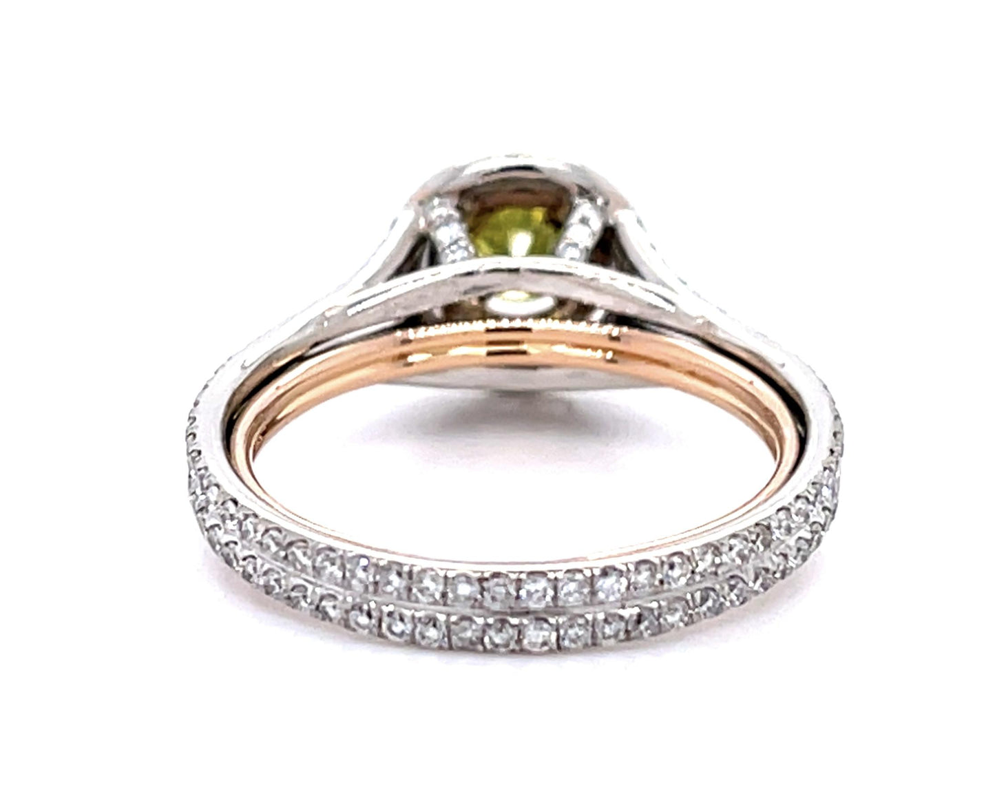 .20ct Fancy Yellowish Green Center Diamond 18K 2 Tone Ring