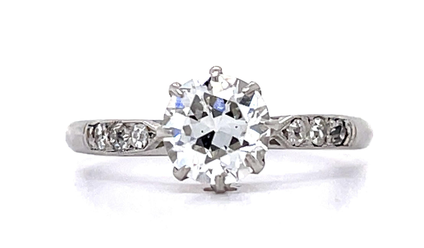 Original Art Deco 1ct F-G SI1 Euro Center Dia (No Cert) PT Ring (Vintage 1930s)