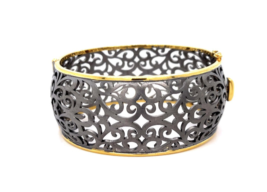 14KY+ Gun Silver Finish Bangle Bracelet