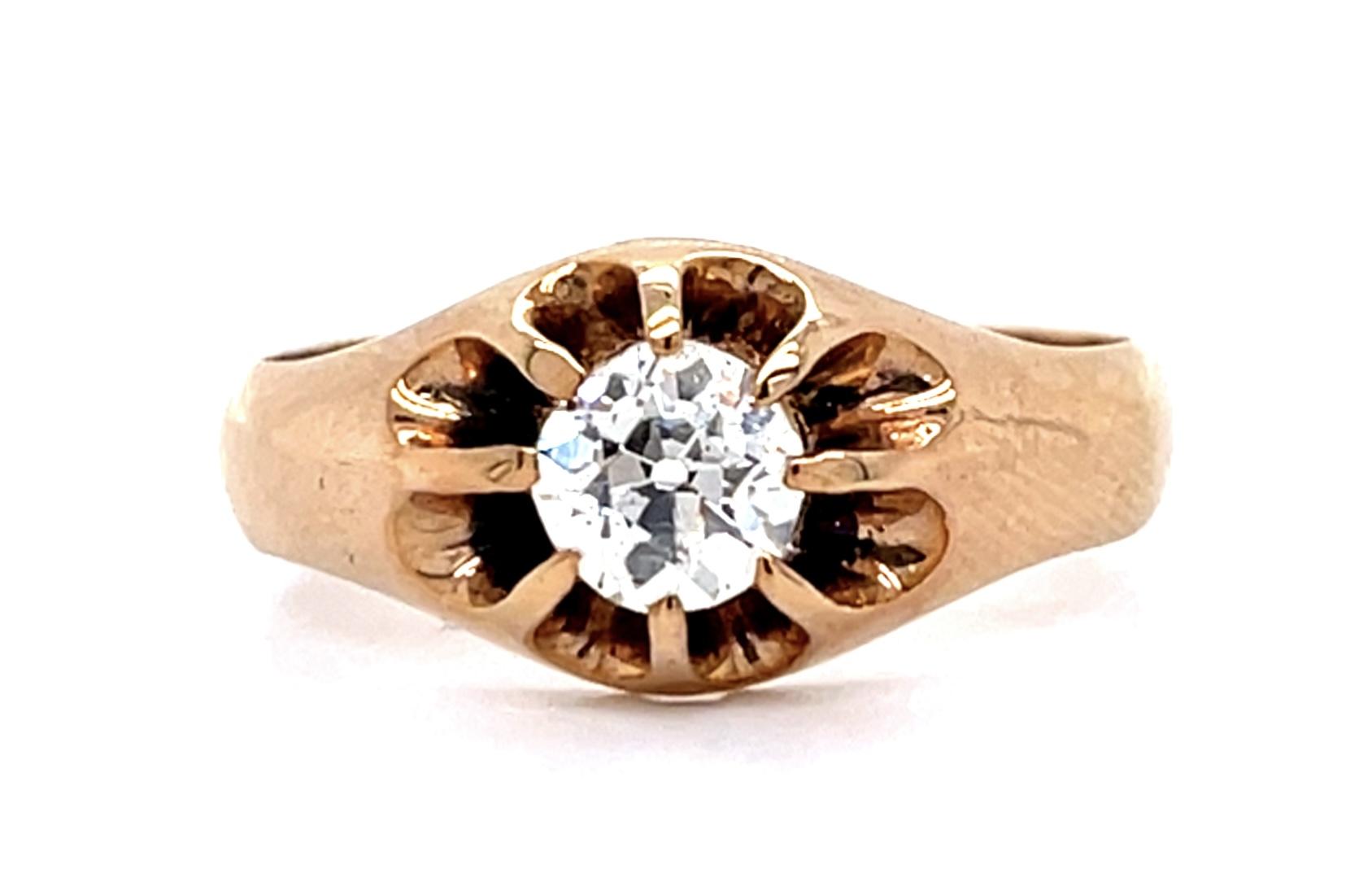 Original Victorian .73ct Old Mine Diamond 18KY Belcher Ring (Antique 1880s)