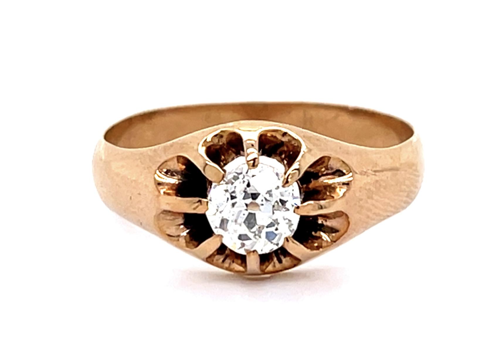 Original Victorian .73ct Old Mine Diamond 18KY Belcher Ring (Antique 1880s)