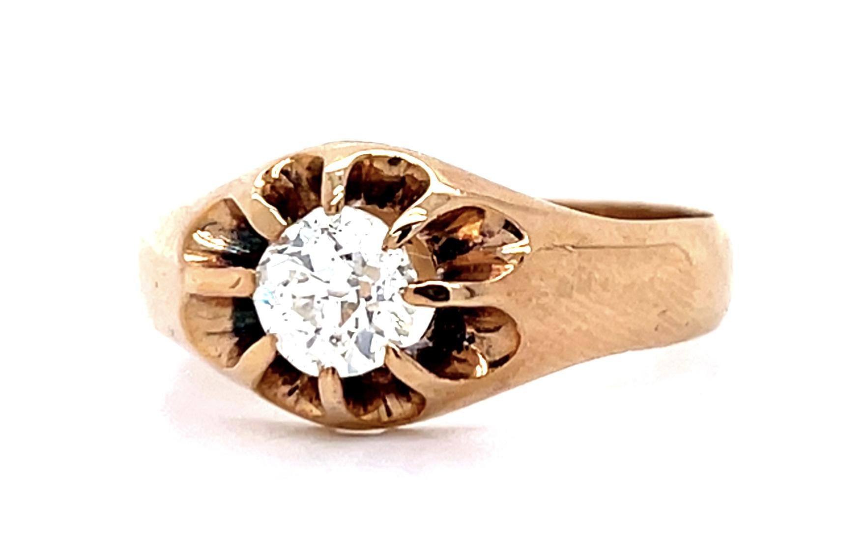 Original Victorian .73ct Old Mine Diamond 18KY Belcher Ring (Antique 1880s)