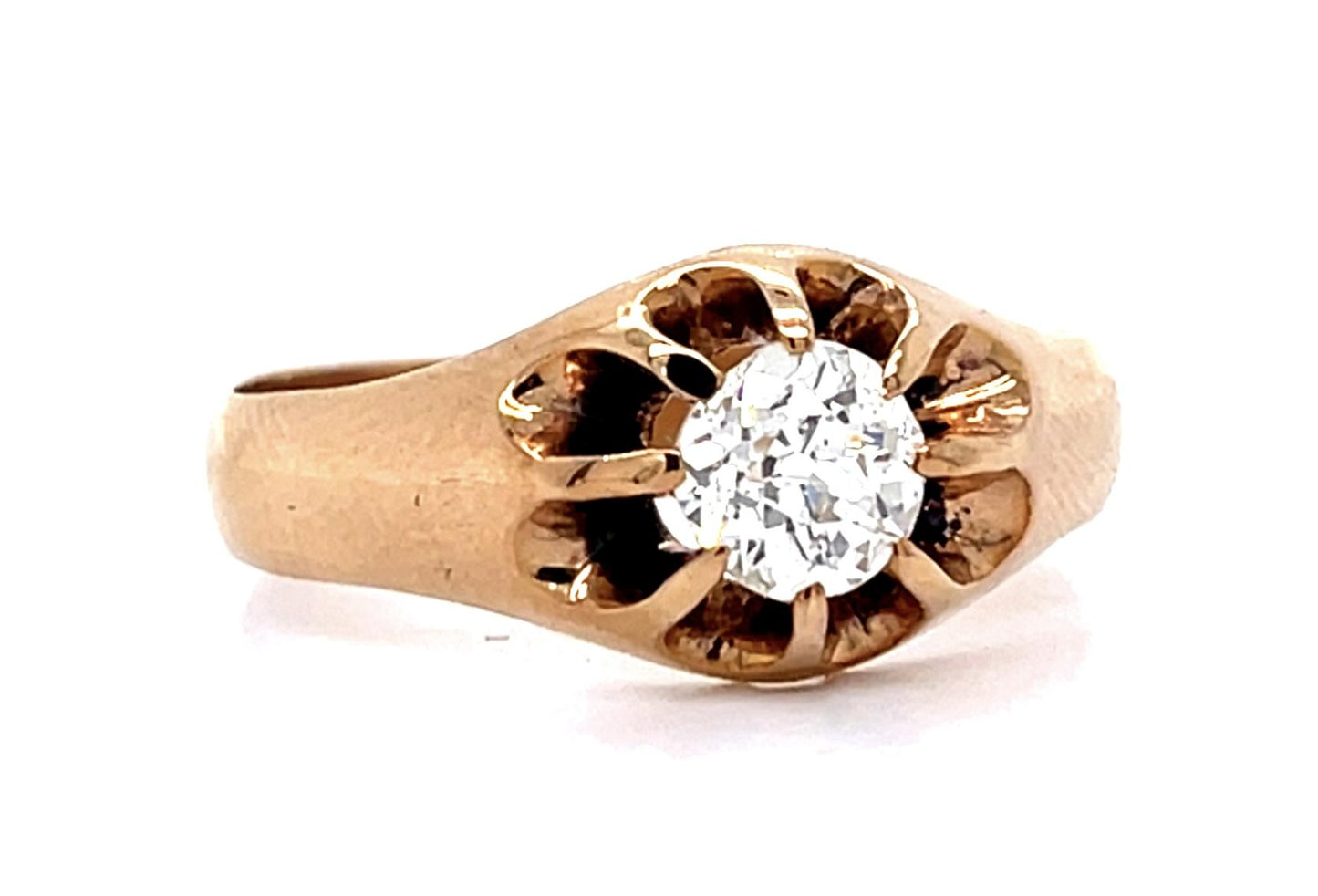 Original Victorian .73ct Old Mine Diamond 18KY Belcher Ring (Antique 1880s)