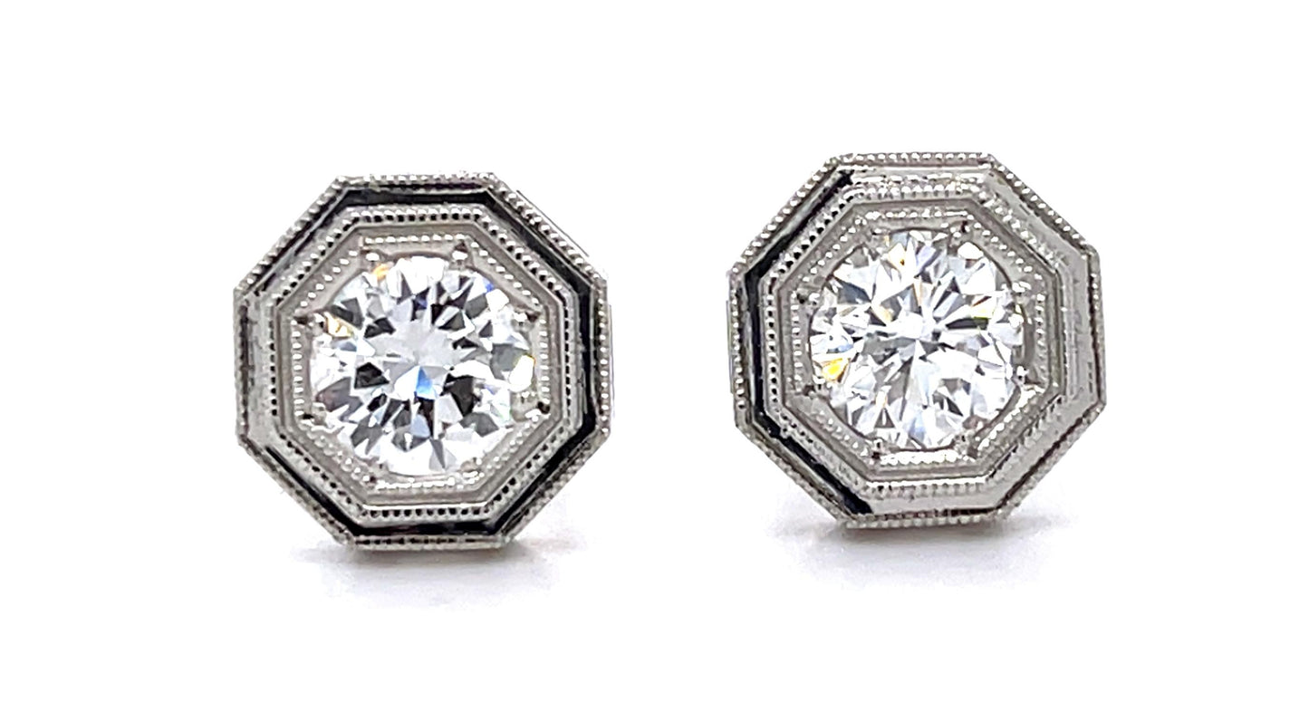 .78ct F SI1 + .97ct F VS2 Diamond PT Stud Earrings