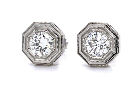 .78ct F SI1 + .97ct F VS2 Diamond PT Stud Earrings