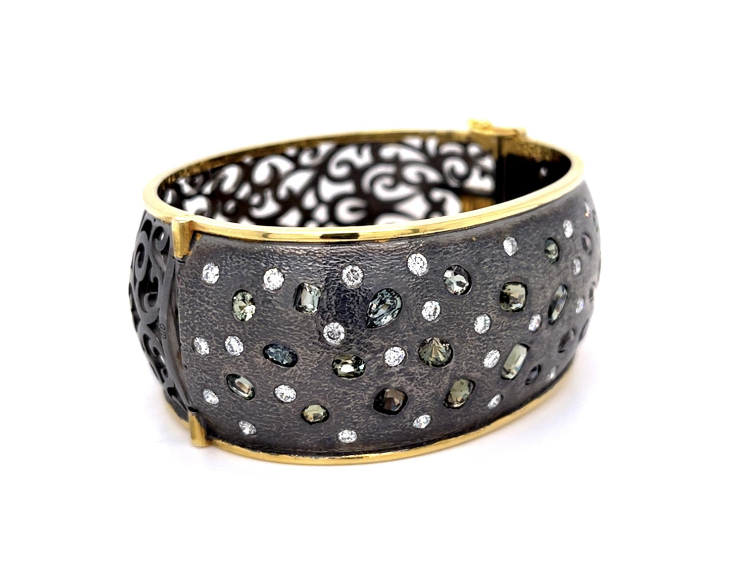 15.84ct Alexandrite 3ct Diamond 14KY+Gun Silver Finish Bangle Bracelet